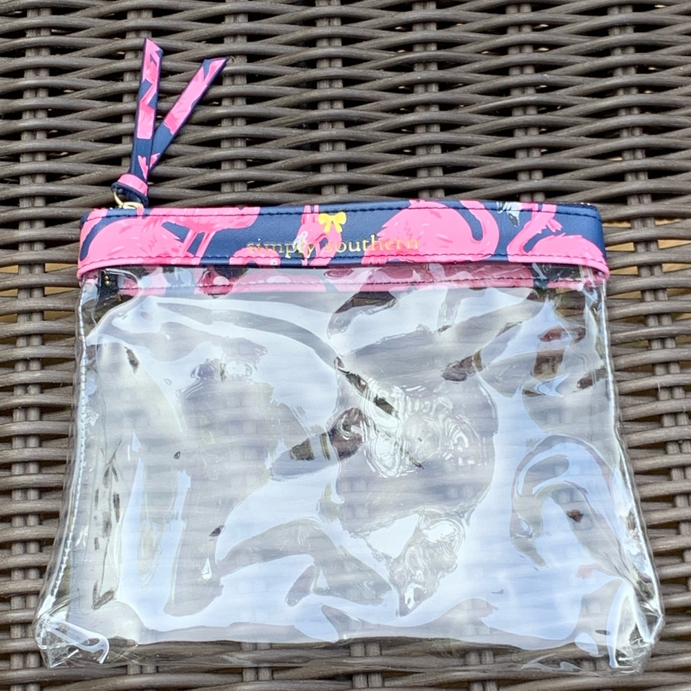 Simply Southern Flamingo TSA/School Friendly Clear Cosmetic Bag. New. Never Used